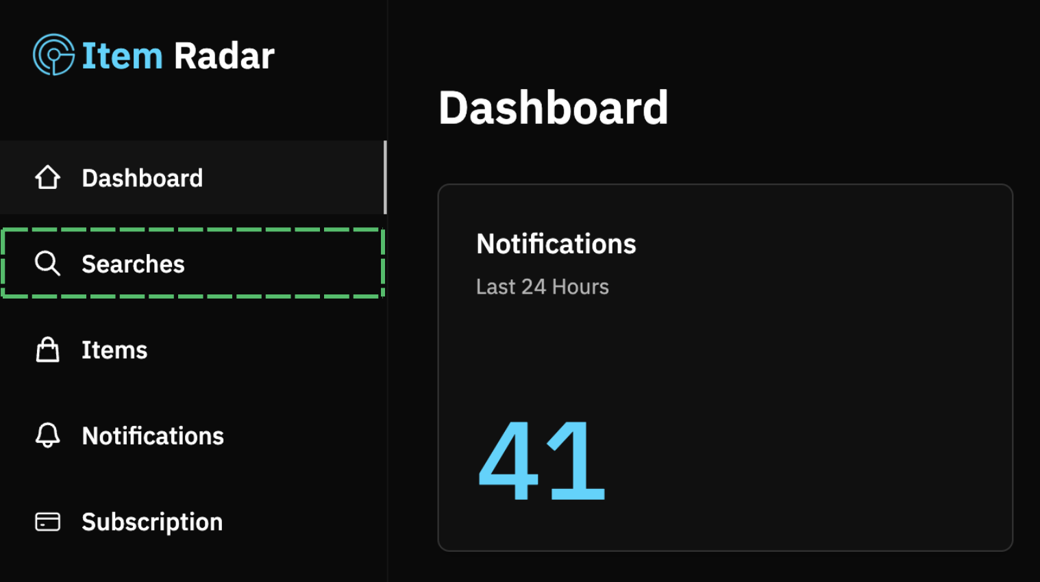 Searches tab navigation