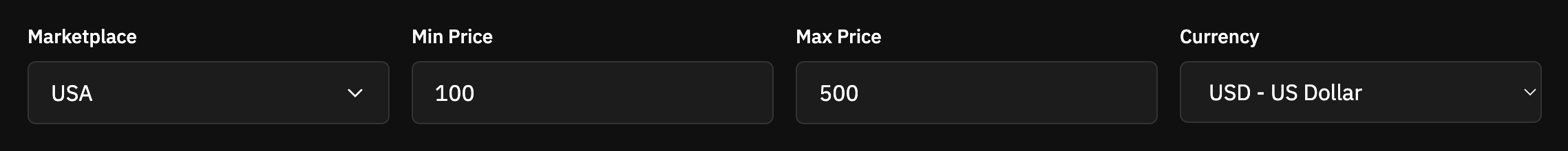 Marketplace and price range selection